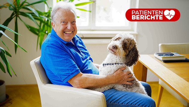 Bewegung ist für Amyloidose-Patienten wichtig. Hündin Lola hält Christian Thalhammer fit.