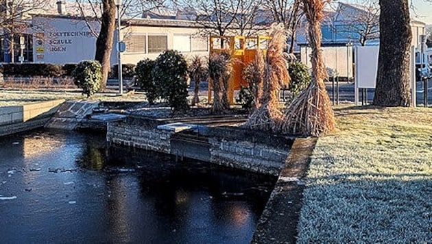 Zugefroren: der Stadtsee in Horn im Winter. Doch Badefans hält das eisige Wasser nicht ab.