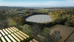 So soll der fertige „Sonnenspeicher Süd“ am Gelände des Basaltsteinbruchs in Weitendorf bei ...