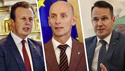 Im Fokus: die Landesräte Karlheinz Kornhäusl, Willibald Ehrenhöfer, Stefan Hermann (von links). 