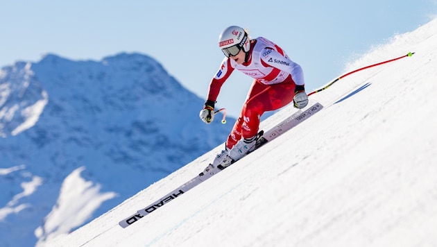 Lisa Grill bei einer Fahrt in St. Moritz.