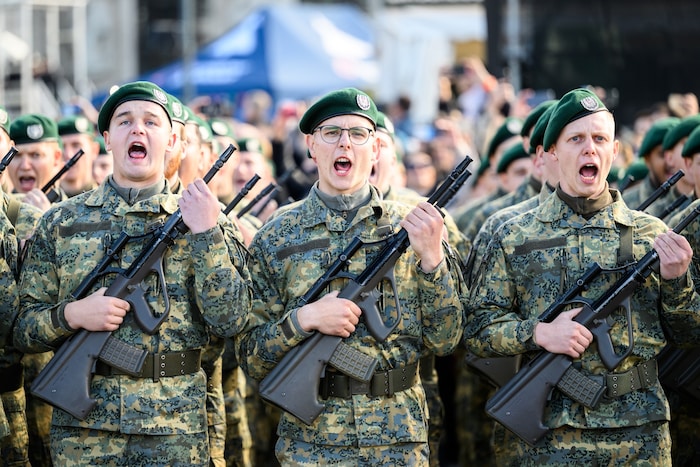 Recruits at the swearing-in ceremony on the national holiday