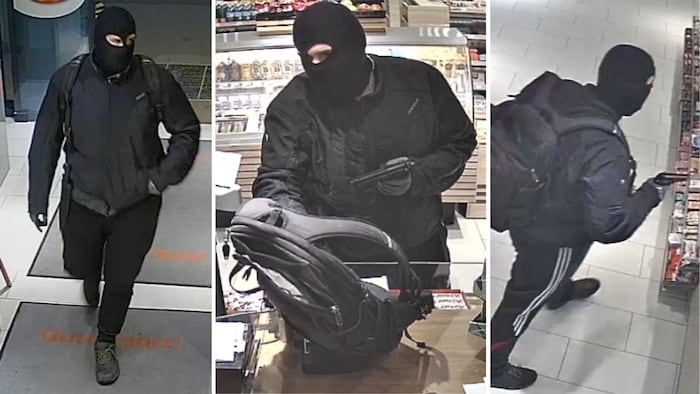 Schwarz bekleidet und mit einer mutmaßlichen Schusswaffe in der Hand soll der unbekannte Täter ...