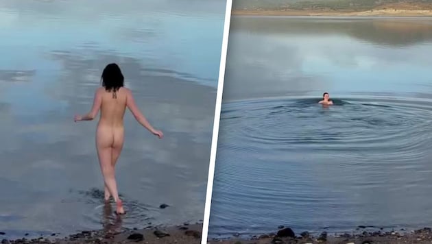 Rein in die Fluten, wie Gott – oder „GOT“ – sie schuf – Maisie Williams ist hier beim ...