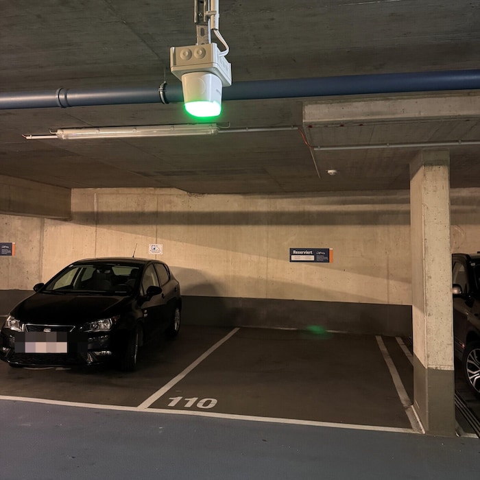 Der Parkplatz wird als frei gekennzeichnet (grünes Licht), obwohl er eigentlich vermietet ist ...