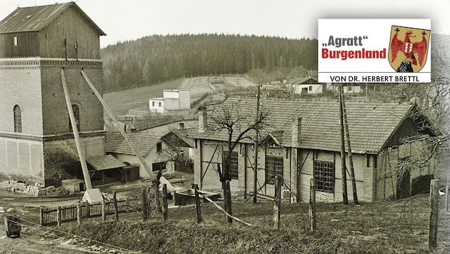 Der bis heute stehen gebliebene Förderturm des Helenenschachtes (links) wurde während des Ersten ...