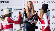 Lindsey Vonn (M.) feierte in St. Moritz ihren Comebacksieg mit gleich zwei Österreicherinnen! ...