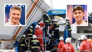 Krone KREATIV/Wenzel Markus, Kerschbaummayr Werner Klemens Neumüller (li.) und Felix Oberleitner saßen im Führerhaus dieses Lkw, der von dem 50 ...