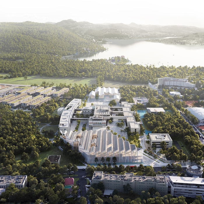 So sieht die Visualisierung der neuen Universität Klagenfurt aus. Gleich neben dem Lakeside Park ...