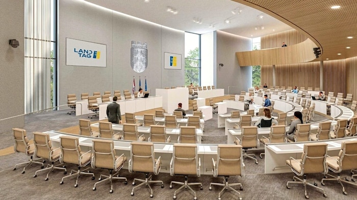 So soll der neue Saal Ende 2027 aussehen. Die Sitze werden dazu um 180 Grad gedreht.