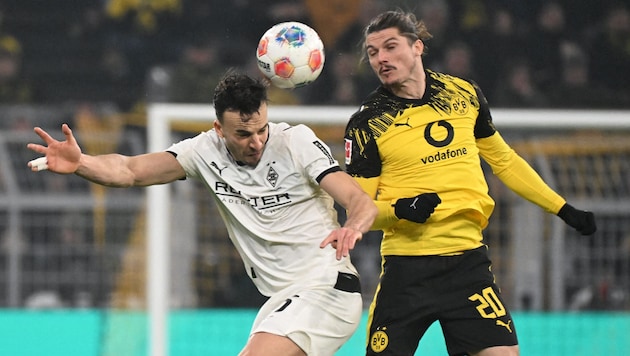 Important three-pointer for ÖFB team player Marcel Sabitzer (right) and his BVB ...