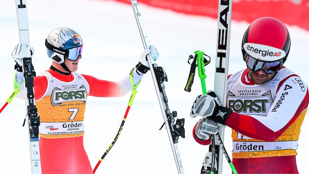 Franjo von Allmen (l.) won the downhill in Val Gardena/Gröden, Vincent Kriechmayr (r.) missed ...
