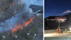 In Fügen brannten rund 100 Quadratmeter Böschung (links). Von dort aus flog der ...