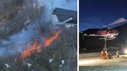 In Fügen brannten rund 100 Quadratmeter Böschung (links). Von dort aus flog der ...