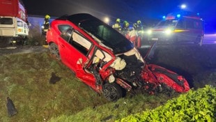 Der rote Skoda wurde durch die Wucht des Aufpralls in den Straßengraben geschleudert.