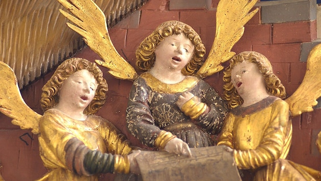 Singende Engel: Ausschnitt aus dem Flügelaltar in der Wallfahrtskirche St. Wolfgang ob Grades, ...
