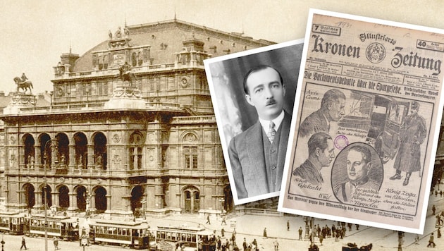 Wilde Szenen spielen sich am 21. Februar 1931 vor der Wiener Staatsoper ab, als zwei Attentäter ...