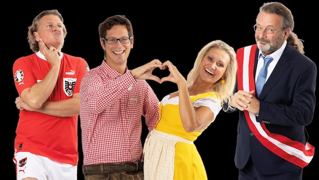Die Comedy Hirten Peter Moizi, Christian Schwab, Angelika Niedetzky und Herbert Haider sind rund ...