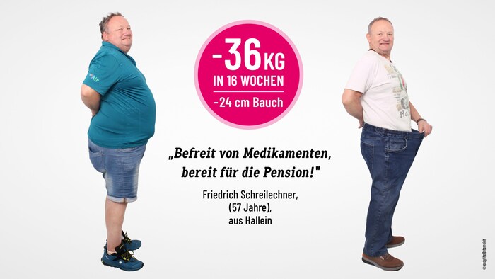 „Vier Kleidergrößen schlanker und spürbar gesünder blicke ich der Pension gelassen entgegen“, so ...