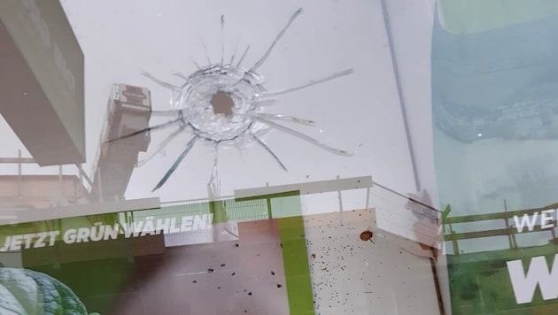 One of the bullet holes in the Green office in Hollabrunn