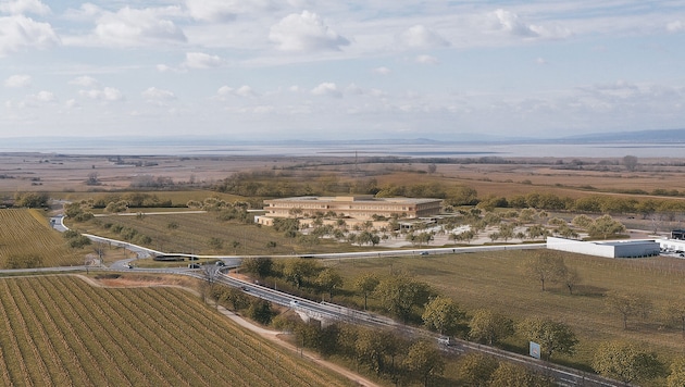 Dezente Naturfarben, kompakte Bauweise: Die Klinik soll in die Landschaft passen.