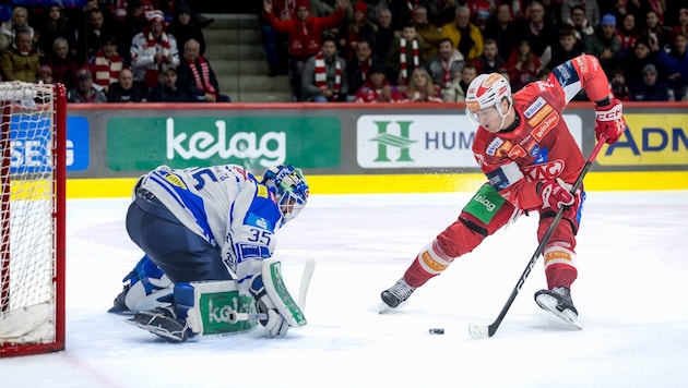 Mathias From (re.) schoss den KAC im letzten Derby gegen VSV zum Sieg.