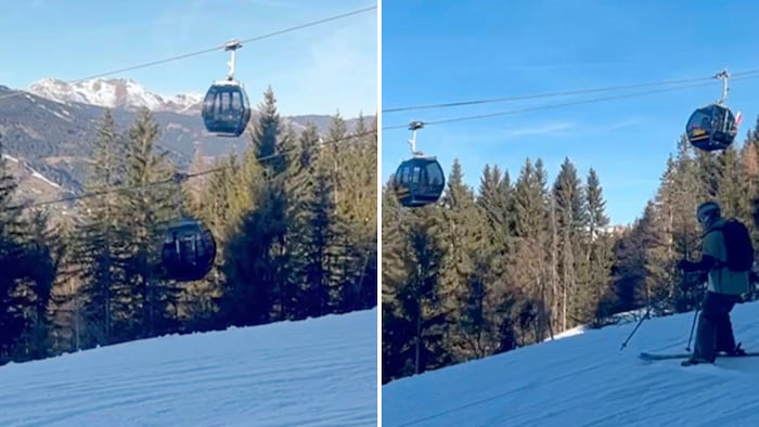 Als die Gondeln der Rosenalmbahn in Schwingung gerieten, staunten auch die Skifahrer auf der ...