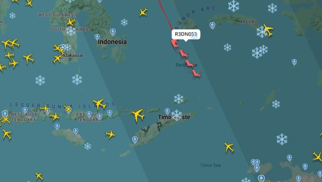 Um 11 Uhr war der Weihnachtsmann laut Flightradar24 östlich von Indo