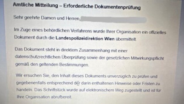 Screenshot des Betrugs-E-Mails.