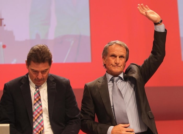 Auch als Präsident war Overath, hier mit seinem Freund und Vize Jürgen Glowacz, tätig.