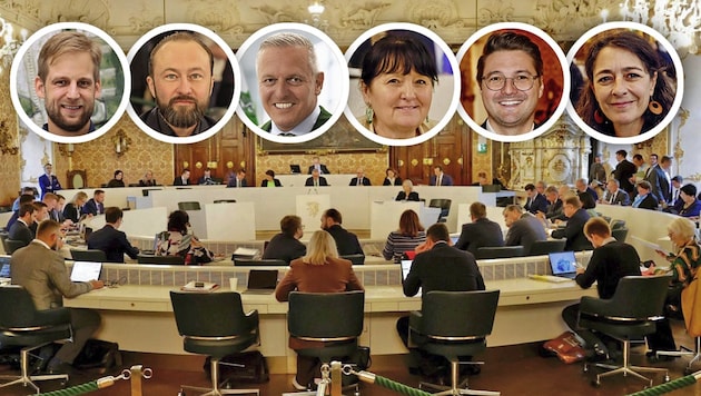 Die steirischen Parteichefs Alexander Melinz (KPÖ), Max Lercher (SPÖ), Mario Kunasek (FPÖ), ...