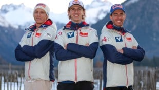 Das „magische Trio“ unter den ÖSV-Adlern: Jan Hörl, Daniel Tschofenig und Stefan Kraft (v. li.).