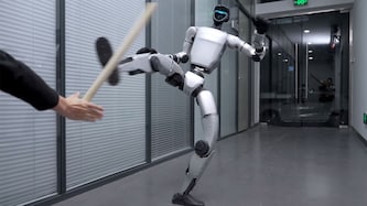 Der chinesische Hersteller Unitree hat seinem humanoiden Roboter G1 Kung-Fu-Tricks beigebracht. ...