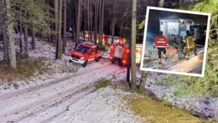 Die Feuerwehren transportierten das Wasser mit Tankwägen durch den Wald zu den Hochbehältern, um ...