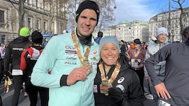 Die heurigen Sieger des LCC-Silvesterlaufs in Wien: Mario Bauernfeind und Julia Mayer