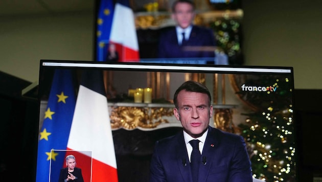 Präsident Emmanuel Macron bei seiner Neujahresansprache
