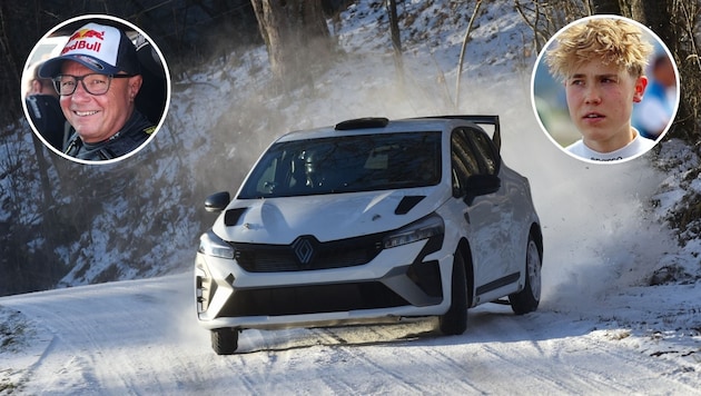 Im Renault Clio des Teams von Raimund Baumschlager (li. ob.) hat Maxi Lichtenegger (re. ob.) auf ...