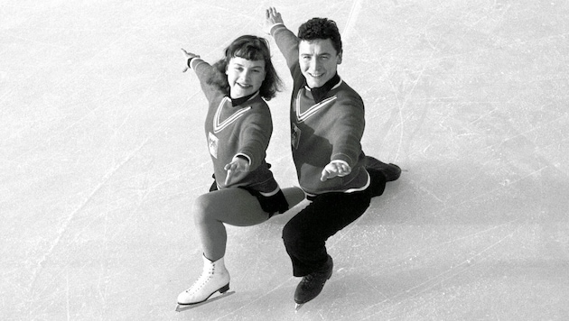 Gold 1956 in Cortina: Sissy Schwarz (li.) und Kurt Oppelt