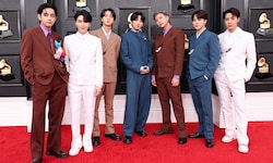 Die Mitglieder von BTS: V, Suga, Jin, Jungkook, RM, Jimin und J-Hope bei einem ihrer letzten ...