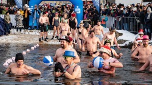 Wagemutige Eisbader tummelten sich im Herrenteich. Der Erlös des Events ging an die Feuerwehr in ...