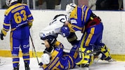 Im Infight: Benji Petrik und Alhofens Goalie Fabian Horn