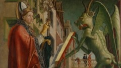 Der Teufel hält dem hl. Augustinus das Buch der Laster vor (Bildausschnitt aus Michael Pachers ...