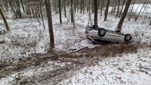 Der Lenker verlor die Kontrolle über sein Fahrzeug, das in einen Graben schlitterte, einen Baum ...