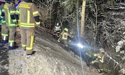 Die Feuerwehr sicherte den Mercedes und unterstützte bei der Bergung.