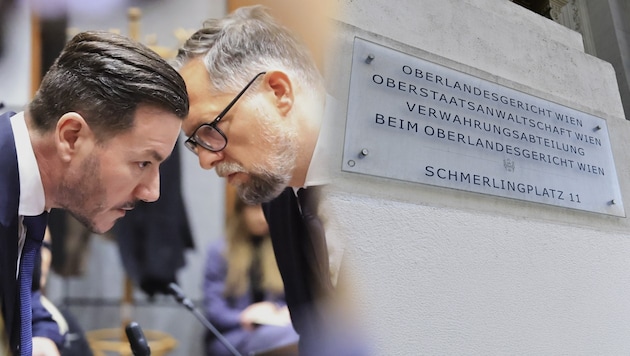 René Benko bei einem der zwei erstgerichtlich abgeschlossenen Prozessen mit Verteidiger Norbert ...