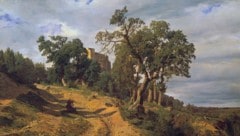 Ferdinand Georg Waldmüller: „Die Ruine Liechtenstein bei Mödling“ (Ausschnitt) aus dem Jahr 1848 ...