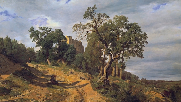 Ferdinand Georg Waldmüller: „Die Ruine Liechtenstein bei Mödling“ (Ausschnitt) aus dem Jahr 1848 ...