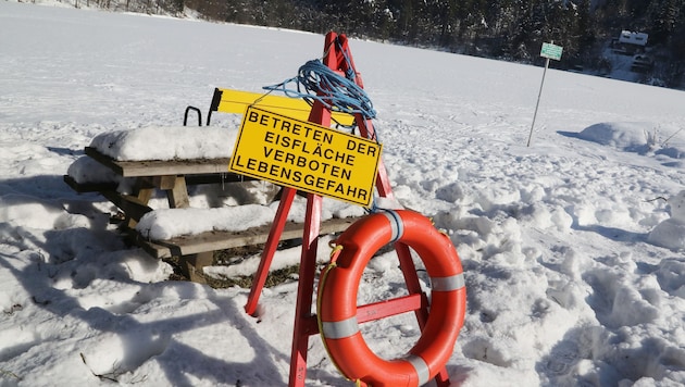 Die Eisfläche der Villacher Seen, auch auf dem Vassacher See (Bild), ist leider noch zu dünn.