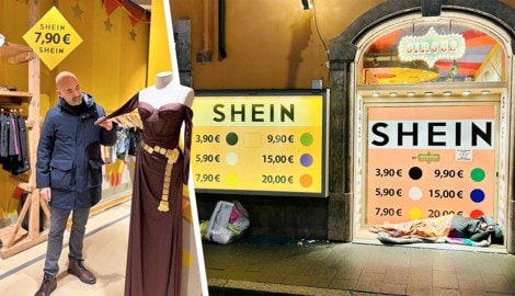 Ein von einem Modelabel kopiertes Abendkleid gibt es ab 7,90 Euro: Das Gewebe fühlt sich rau an, ...