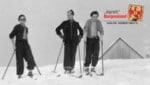 Skifahrer am Bergkammweg um 1955 in Rudersdorf.